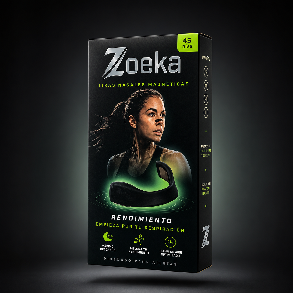 Caja de tiras nasales magnéticas ZOEKA para deporte y descanso